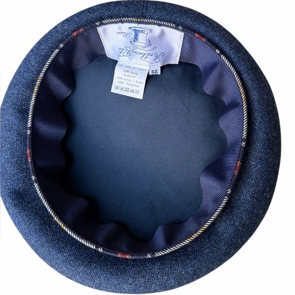 Anthony Peto Paris Authentic French Parisian 100% Wool Beret, Blue + Plaid, 56 main image 6